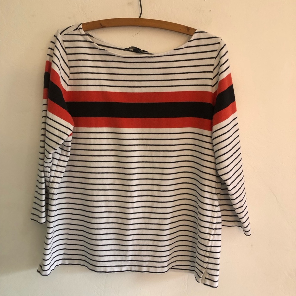 Lands' End Women's Large Petite L/P Striped T-Shirt White Multi-Color Nautical